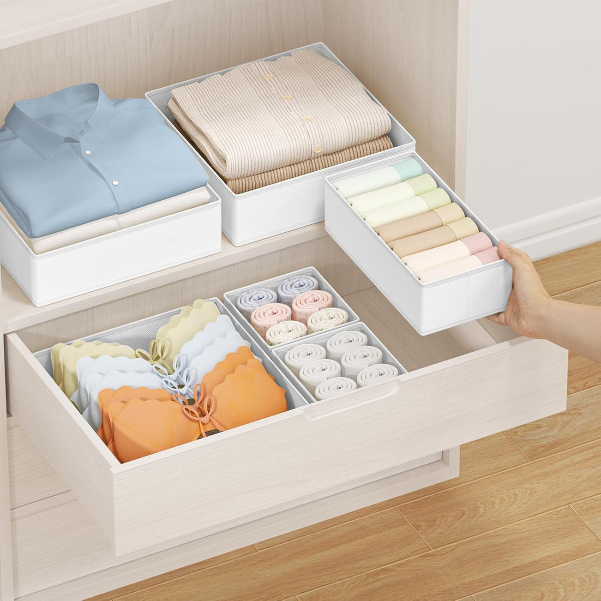 Drawer Organizer Clothes - Closet Drawer Organizer Bins for Baby Clothes Storage, Fabric Dresser Organizer for Nursery Bedroom, Foldable Small Drawer Dividers for Underwear Socks