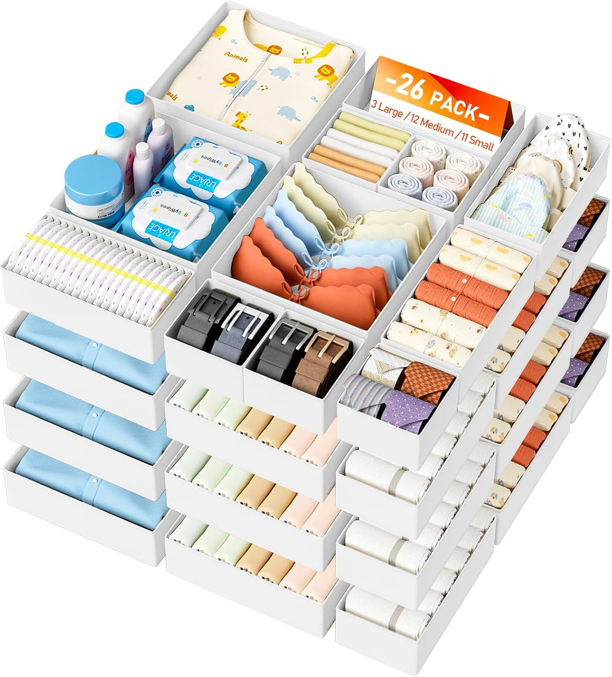 Drawer Organizer Clothes - Closet Drawer Organizer Bins for Baby Clothes Storage, Fabric Dresser Organizer for Nursery Bedroom, Foldable Small Drawer Dividers for Underwear Socks