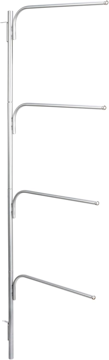 Hinge‑IT Clutterbuster Family Towel Bar with 4 Swiveling Bars for Over‑Door Organizer, Silver
