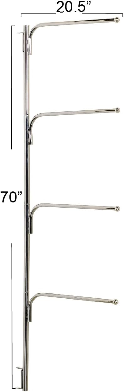 Hinge‑IT Clutterbuster Family Towel Bar with 4 Swiveling Bars for Over‑Door Organizer, Silver