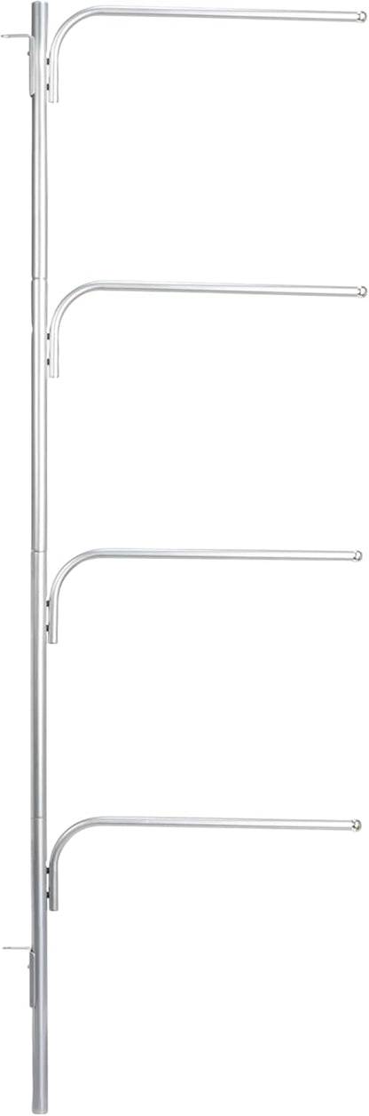 Hinge‑IT Clutterbuster Family Towel Bar with 4 Swiveling Bars for Over‑Door Organizer, Silver