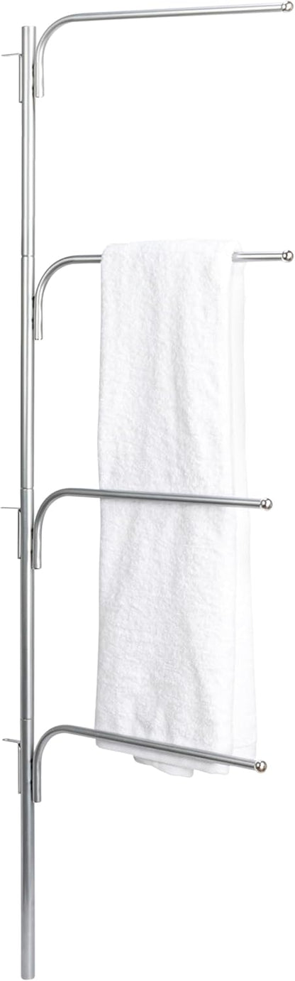 Hinge‑IT Clutterbuster Family Towel Bar with 4 Swiveling Bars for Over‑Door Organizer, Silver