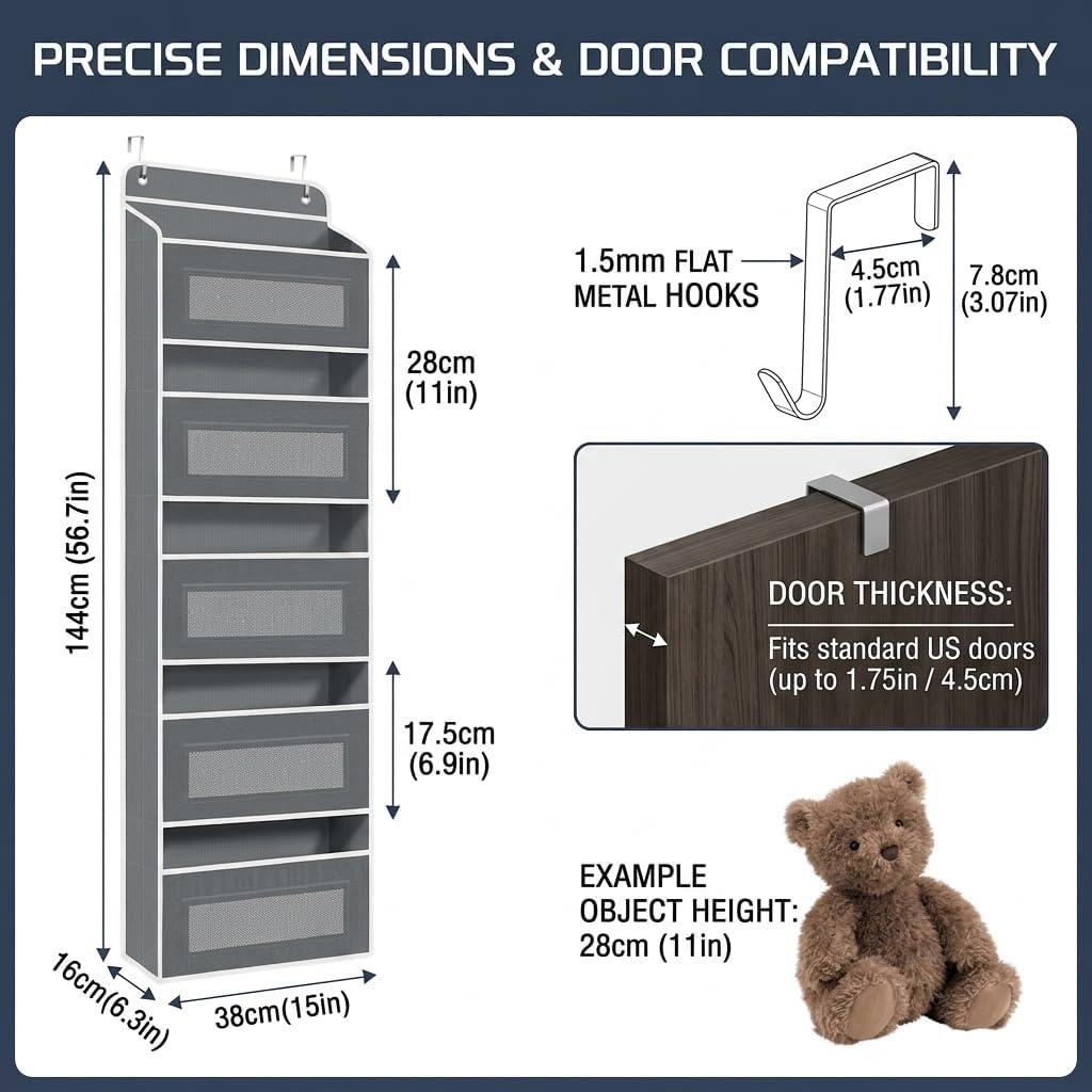 Heavy Duty Nursery Hanging Organizer Over the Door - 5 Large Tiers Storage for Diapers, Wipes & Toys - Reinforced No-Sag Bottom, 10 Clear Windows & Sturdy Hooks - Odorless Baby Room Organization