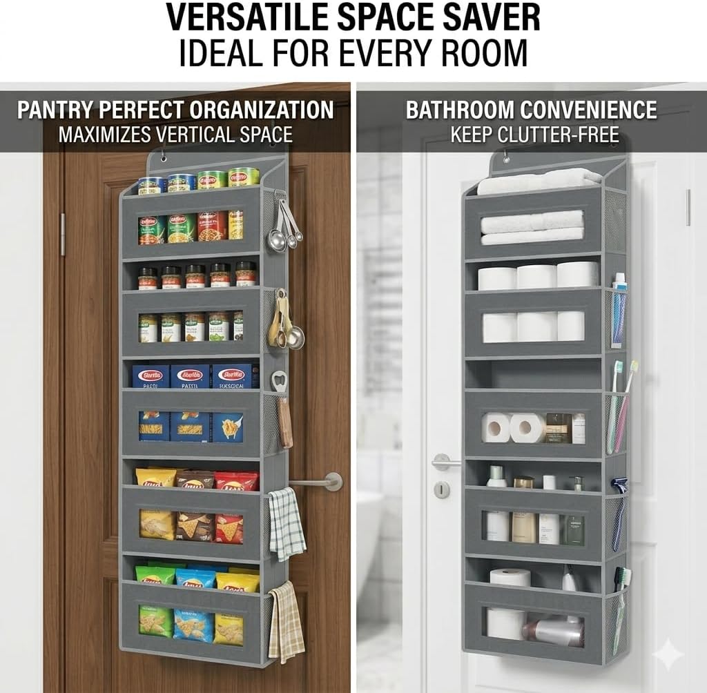 Heavy Duty Nursery Hanging Organizer Over the Door - 5 Large Tiers Storage for Diapers, Wipes & Toys - Reinforced No-Sag Bottom, 10 Clear Windows & Sturdy Hooks - Odorless Baby Room Organization