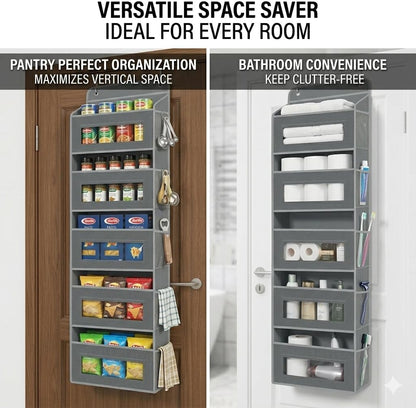 Heavy Duty Nursery Hanging Organizer Over the Door - 5 Large Tiers Storage for Diapers, Wipes & Toys - Reinforced No-Sag Bottom, 10 Clear Windows & Sturdy Hooks - Odorless Baby Room Organization