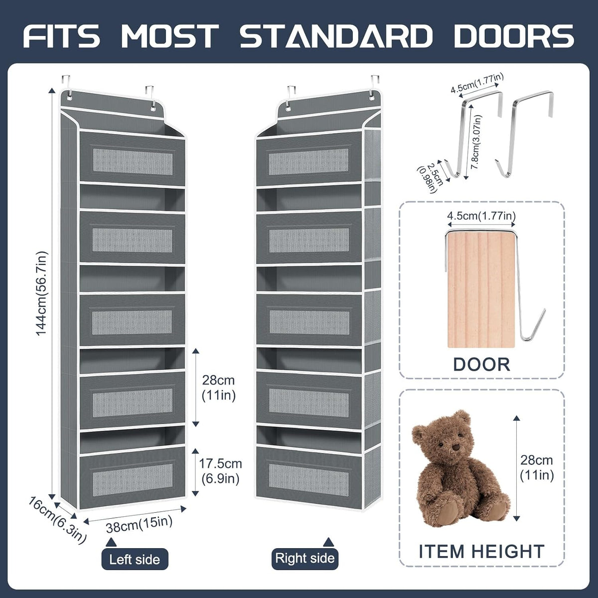Heavy Duty Nursery Hanging Organizer Over the Door - 5 Large Tiers Storage for Diapers, Wipes & Toys - Reinforced No-Sag Bottom, 10 Clear Windows & Sturdy Hooks - Odorless Baby Room Organization