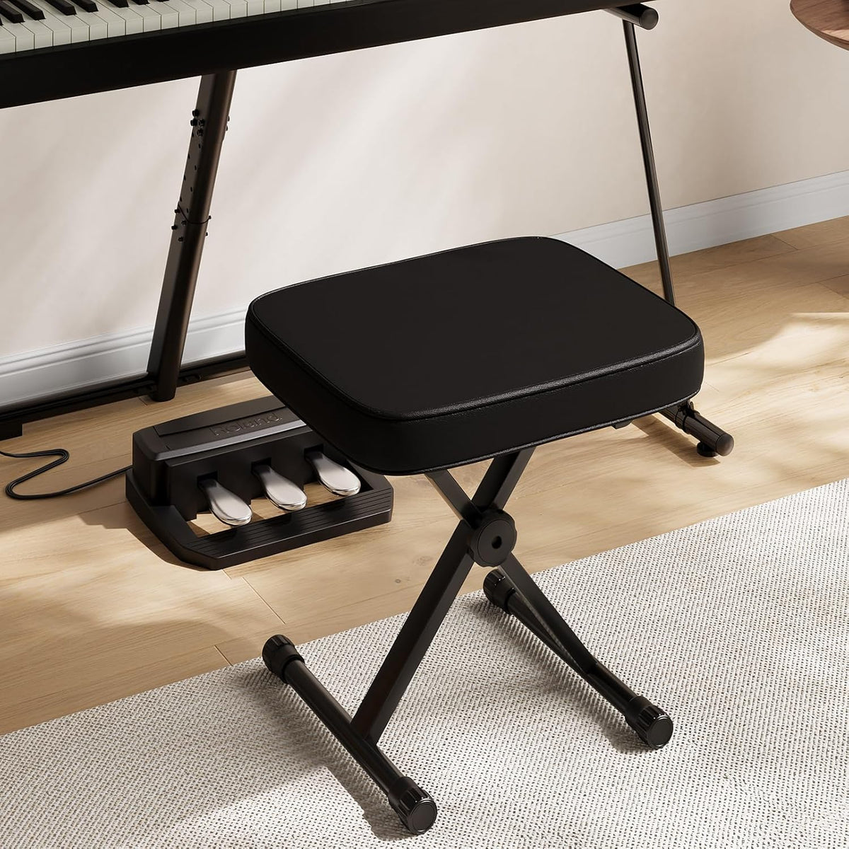 DUMOS Piano Bench, Guitar Stool, Collapsible Stool Black