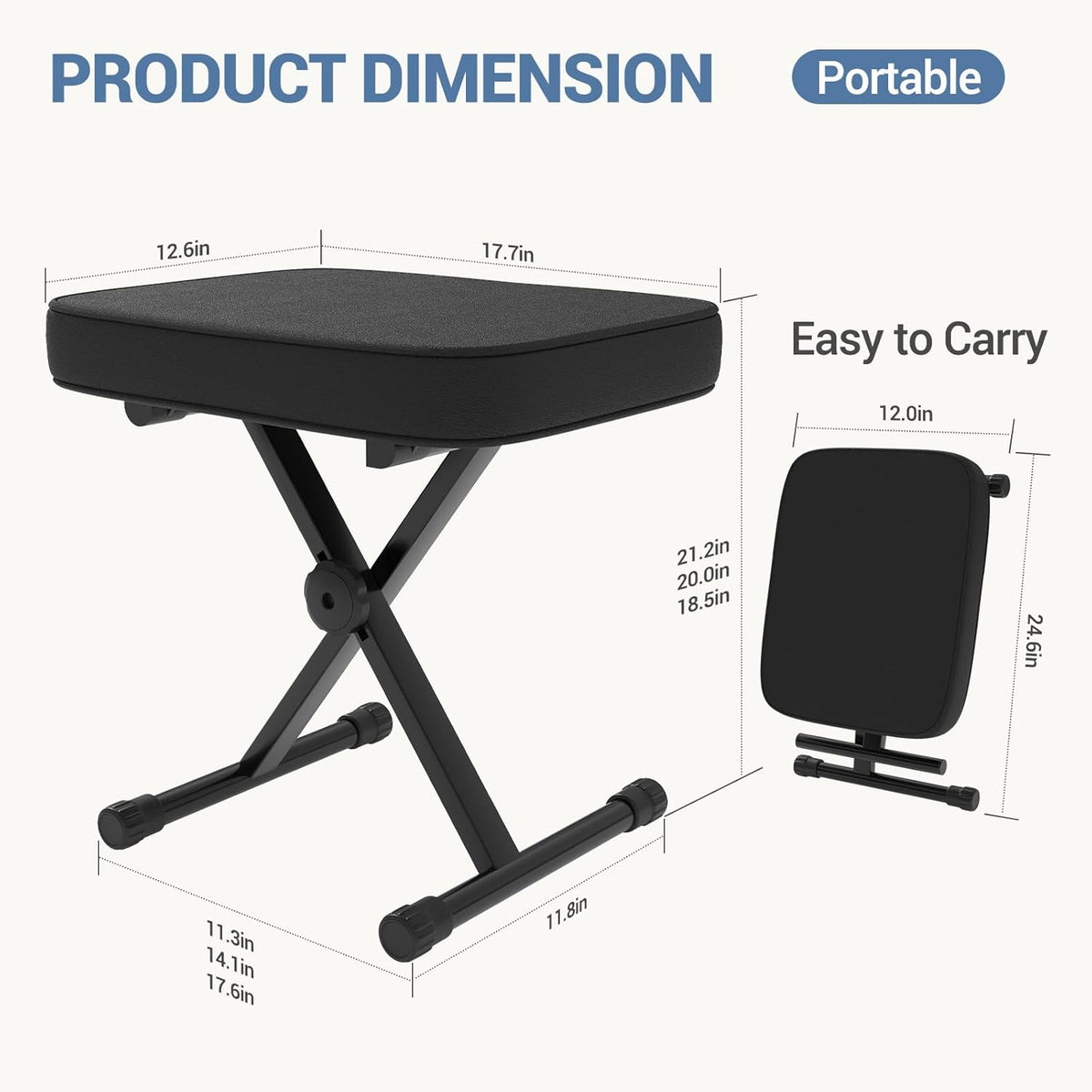 DUMOS Piano Bench, Guitar Stool, Collapsible Stool Black