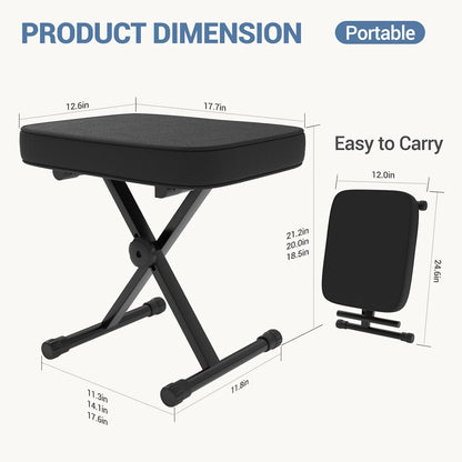 DUMOS Piano Bench, Guitar Stool, Collapsible Stool Black