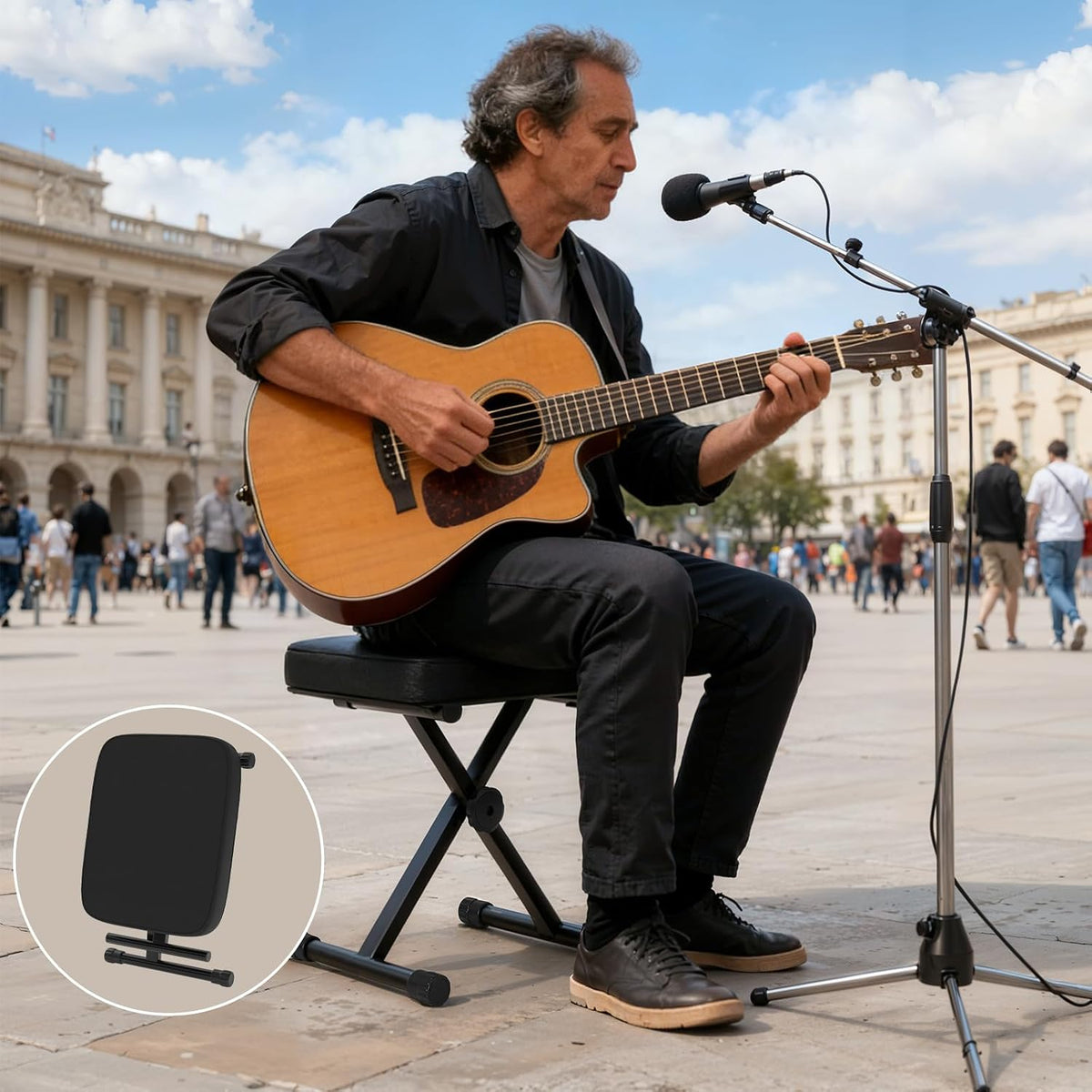 DUMOS Piano Bench, Guitar Stool, Collapsible Stool Black
