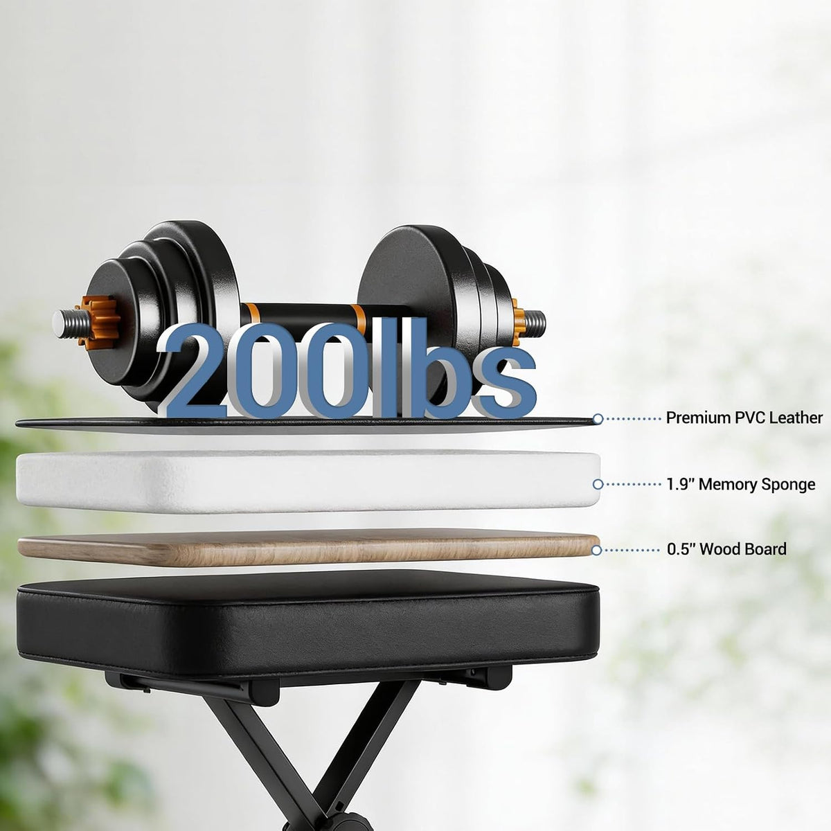 DUMOS Piano Bench, Guitar Stool, Collapsible Stool Black