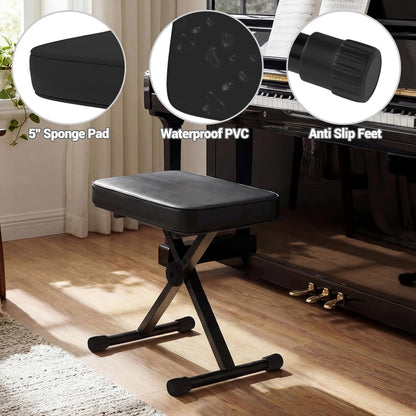 DUMOS Piano Bench, Guitar Stool, Collapsible Stool Black