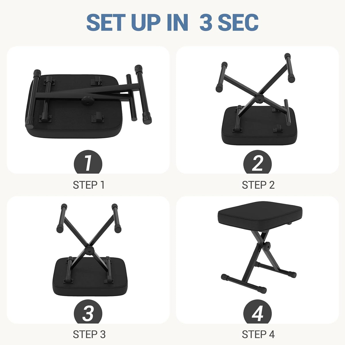 DUMOS Piano Bench, Guitar Stool, Collapsible Stool Black
