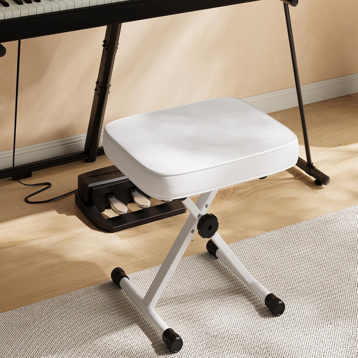 DUMOS Piano Bench, Guitar Stool, Collapsible Stool Black