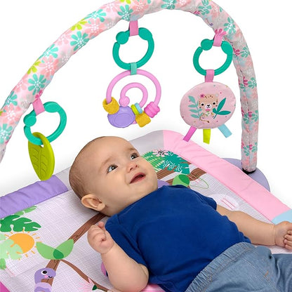 Bright Starts Treetop Bloom Baby Activity Gym & Tummy Time Mat with Toy Bar and 4 Toys, Prop-Up Mirror, Ages Newborn & Up