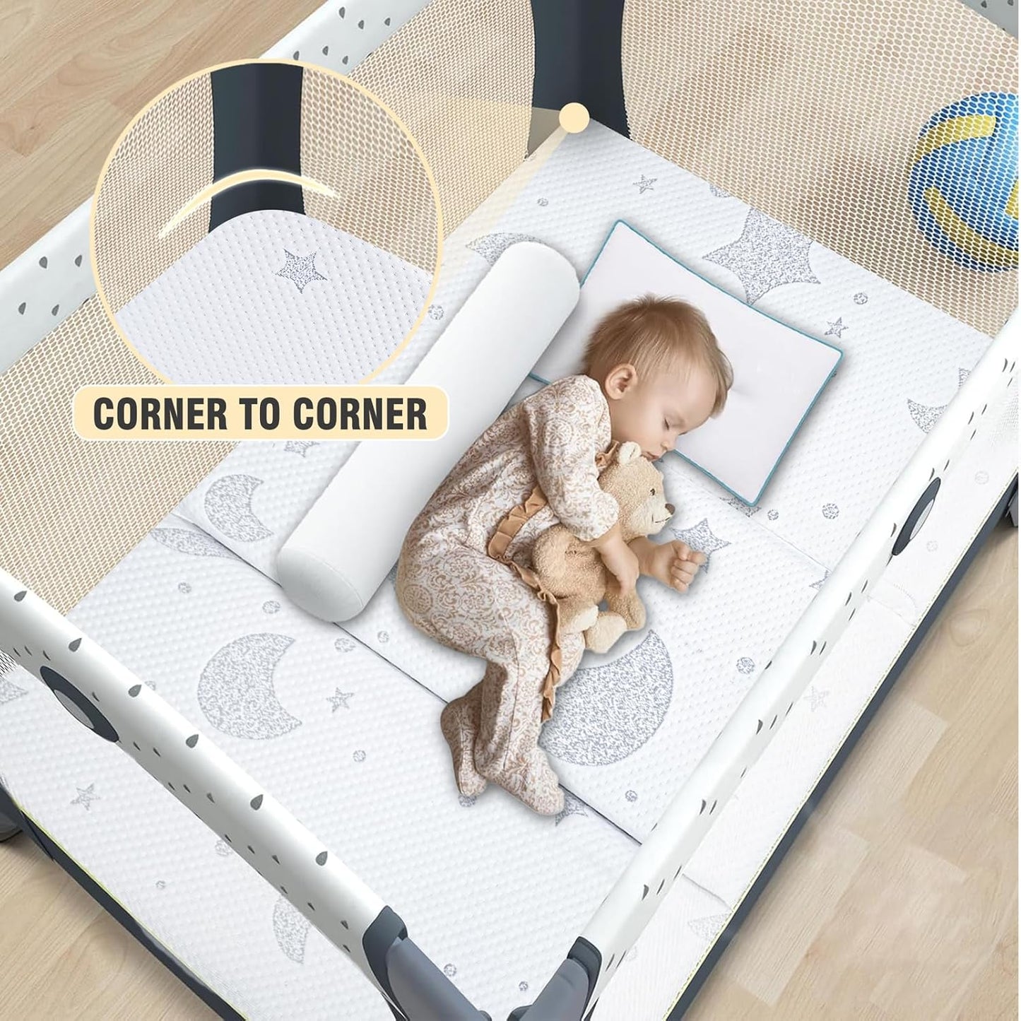 Pack and Play Mattress, 38x26 Pack N Play Mattresses Pad Dual-Sided Soft & Firm Memory Foam 3 Inch Thick with Breathable Removable Cover