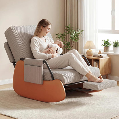 Furniliving Modern Glider Rocking Chair, Upholstered Nursery Glider Chair with Adjustable Recline & Retractable Footrest, Comfortable Lounge Chair for Mom Nursery Living Room Bedroom Grey