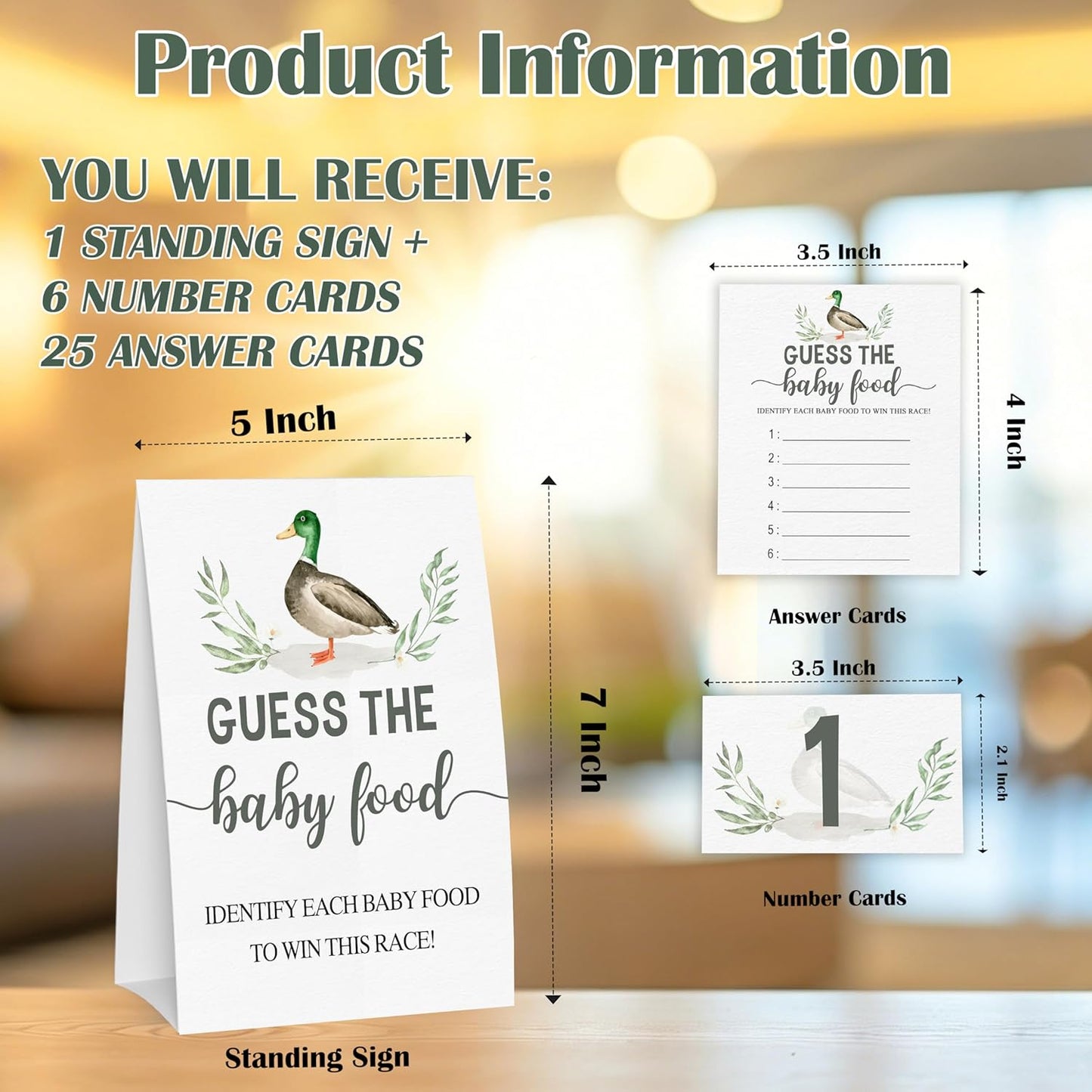 Guess the Baby Food Party Games, Baby Shower Game Set, 1 Standing Sign + 25 Answer Cards + 6 Number Cards, Boho Wild West Gender Reveal Party Decoration Supplies -B05