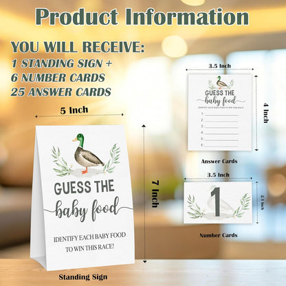Guess the Baby Food Party Games, Baby Shower Game Set, 1 Standing Sign + 25 Answer Cards + 6 Number Cards, Boho Wild West Gender Reveal Party Decoration Supplies -B05