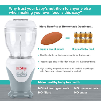 Nuby Mighty Blender with Cookbook - 22-Piece Baby Food Maker Set for Different Baby Weaning Stages - Cool Gray Design