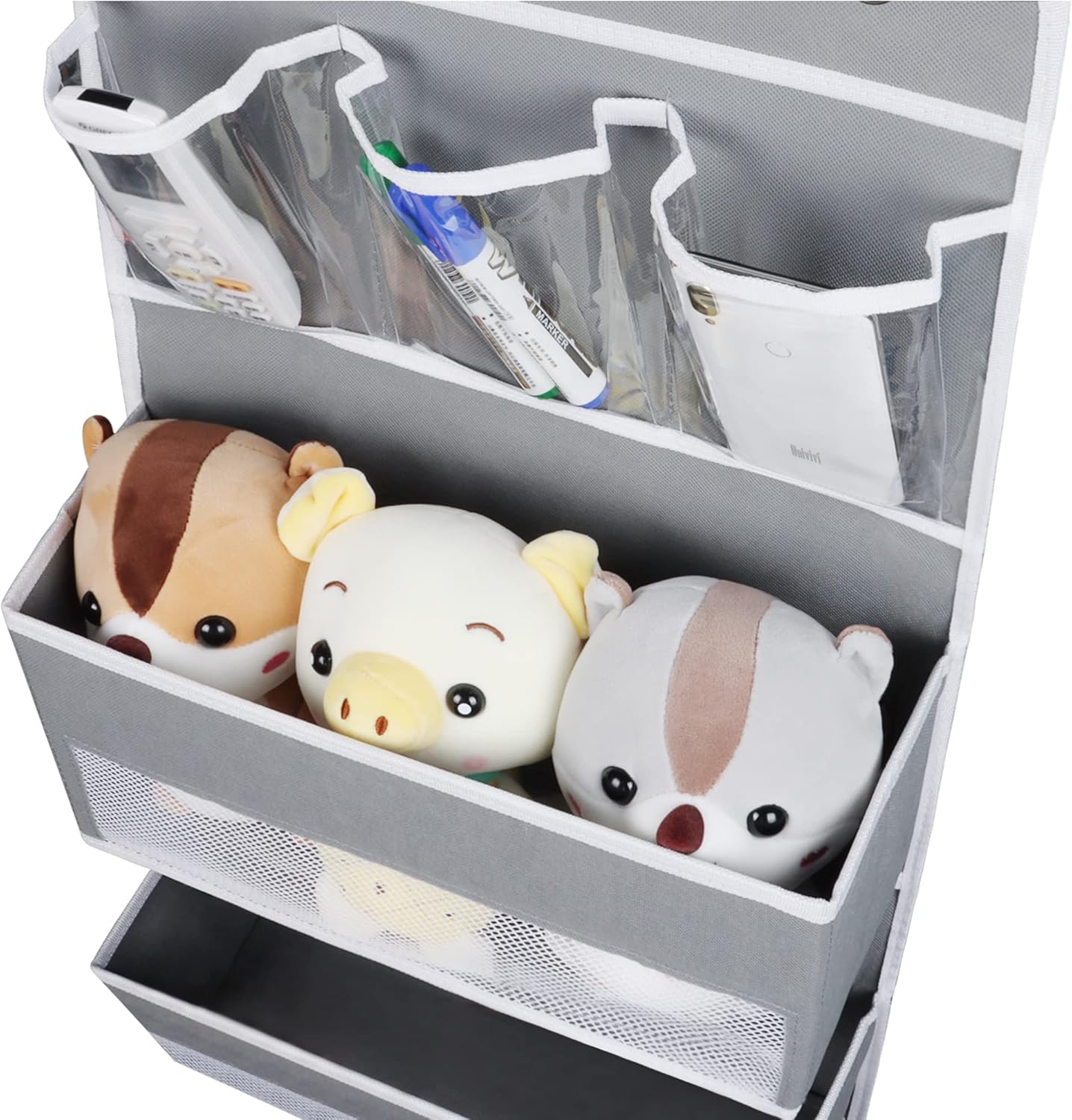 Univivi Over The Door Organizer, 5 Shelf Door Hanging Organizer Nursery Door Storage with 4 Large Compartments and 2 Small PVC Pockets 6 Side Pockets for Bathroom,Cosmetics and Nursery Baby Essential