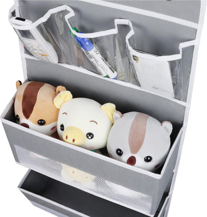 Univivi Over The Door Organizer, 5 Shelf Door Hanging Organizer Nursery Door Storage with 4 Large Compartments and 2 Small PVC Pockets 6 Side Pockets for Bathroom,Cosmetics and Nursery Baby Essential