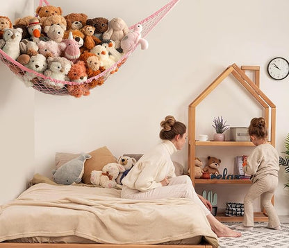 Stuffed Animal Storage Hammock Net Corner - Large Toy Hammock Net for Stuffed Animals Room Decor - Cute Stuff Animal Organizer Holder for Plush Plushie - Kids Baby Nursery Wall Bedroom Home Decor