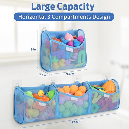 Goowin Bath Toy Storage, Bath Toy Holder, 3 Compartment Large Openings Bath Toy Organizer, Large Capacity Bath Tub Toy Holder, Kids Bathtub Toy Storage for Accessing & Sorting Toys (Blue, Upgrade)