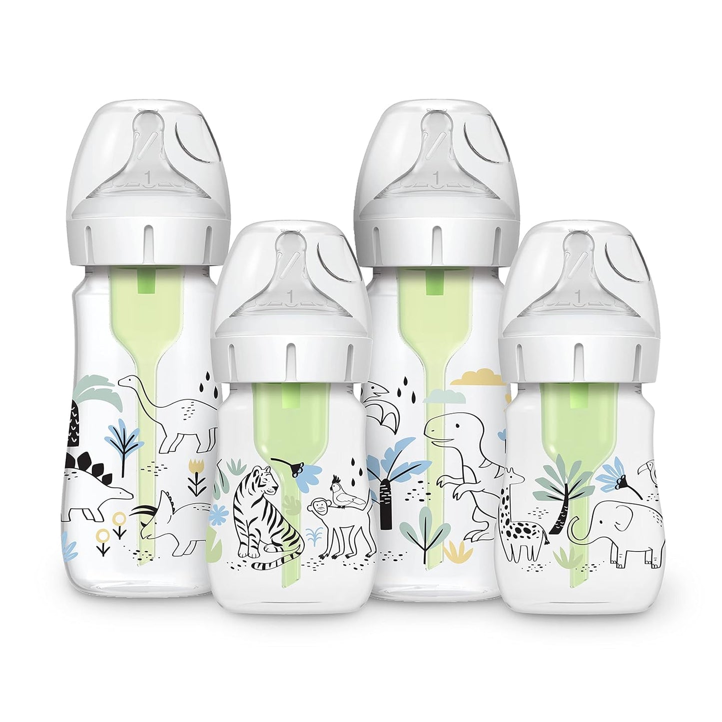 Dr. Brown's Anti-Colic Options + Wide-Neck Baby Bottle Designer Edition Dino Decos, 9oz/270mL, Level 1 Slow Flow Nipple, BPA-Free, 0m+, 2-Pack