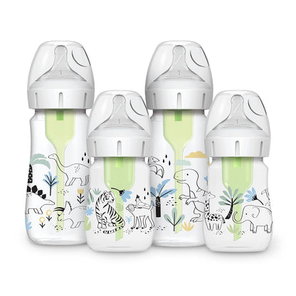Dr. Brown's Anti-Colic Options + Wide-Neck Baby Bottle Designer Edition Dino Decos, 9oz/270mL, Level 1 Slow Flow Nipple, BPA-Free, 0m+, 2-Pack