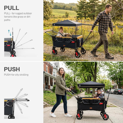 EVER ADVANCED Wagon Stroller for 2 Kids, Compact One-Step Fold Stroller Wagon with Adjustable Push/Pull Handles, Folding Wagon for Travel, Park & Beach, Includes Removable UV Canopy, Blue