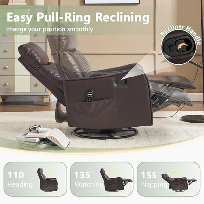 cinkehome Swivel Rocker Recliner, Glider Rocker Recliner Chair for Nursery, Manual Reclining Chair with Heated Massage, Small Spaces, Living Room, Khaki Chenille