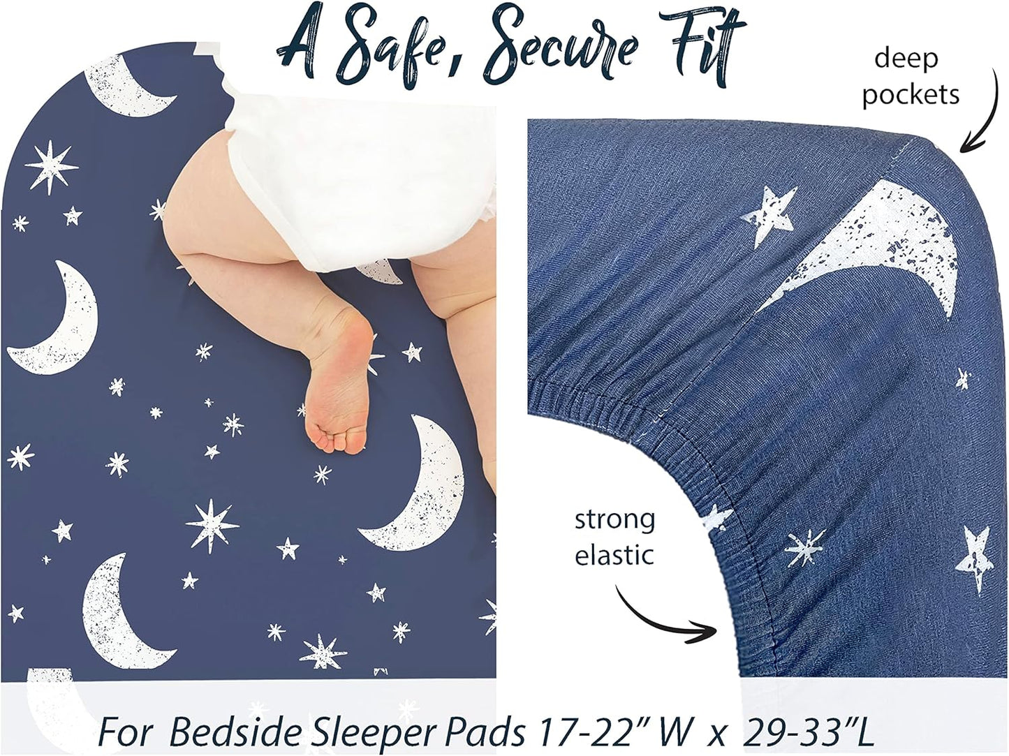 100% Organic Cotton 2 Pk Bedside Sleeper Bassinet Fitted Mattress Sheets Perfectly Compatible with Mika Micky, Baby Delight, Ronbei, Chicco, Cloud Baby, AMKE, Angelbliss, Arm's Reach. Cloud, Stripe