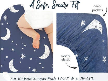 100% Organic Cotton 2 Pk Bedside Sleeper Bassinet Fitted Mattress Sheets Perfectly Compatible with Mika Micky, Baby Delight, Ronbei, Chicco, Cloud Baby, AMKE, Angelbliss, Arm's Reach. Cloud, Stripe