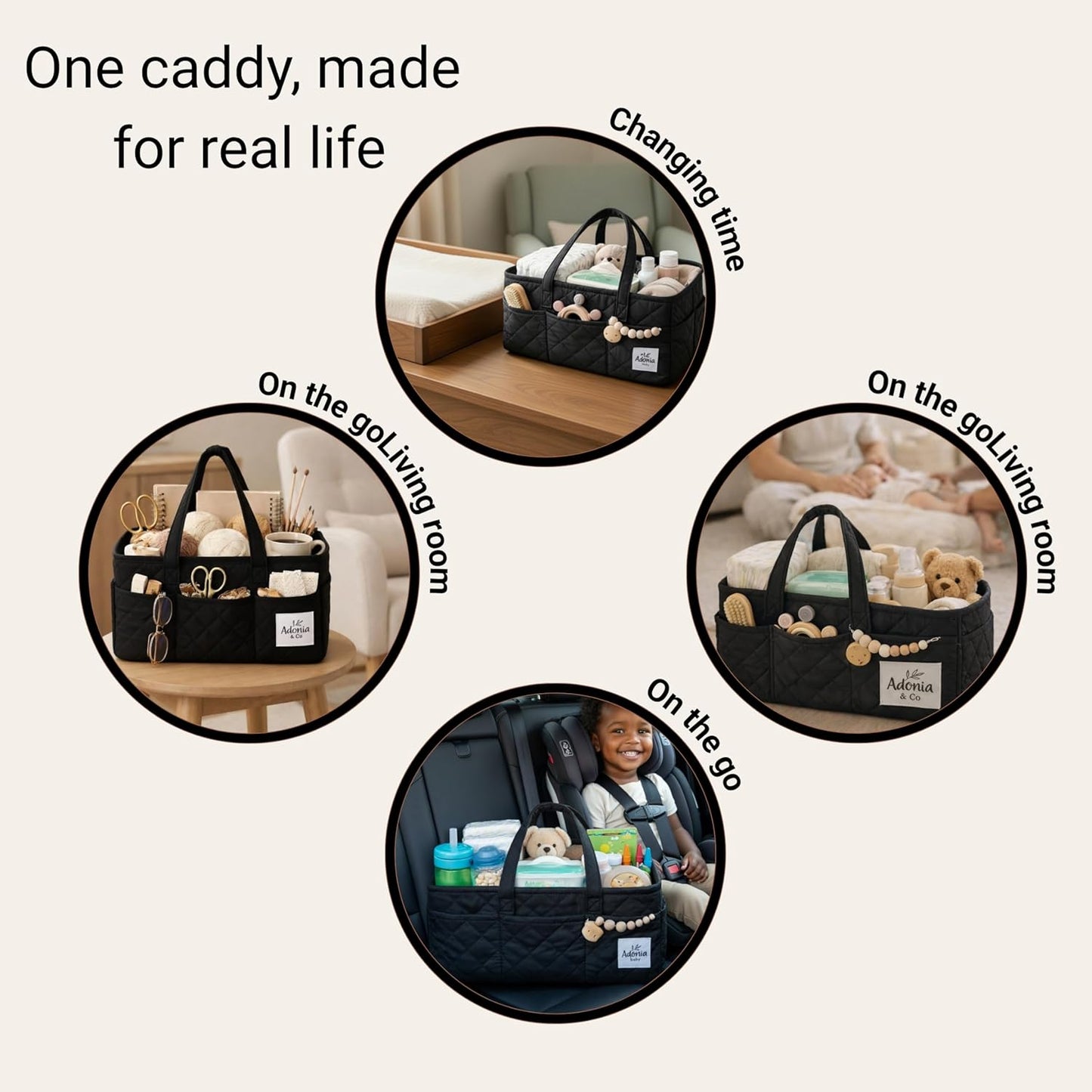 Adonia & Co Diaper Caddy Organizer – Nursery Storage Basket for Newborn Essentials Must Haves & Baby Must Haves – Portable, Machine Washable Baby Diaper Bag Organizer (Brown)