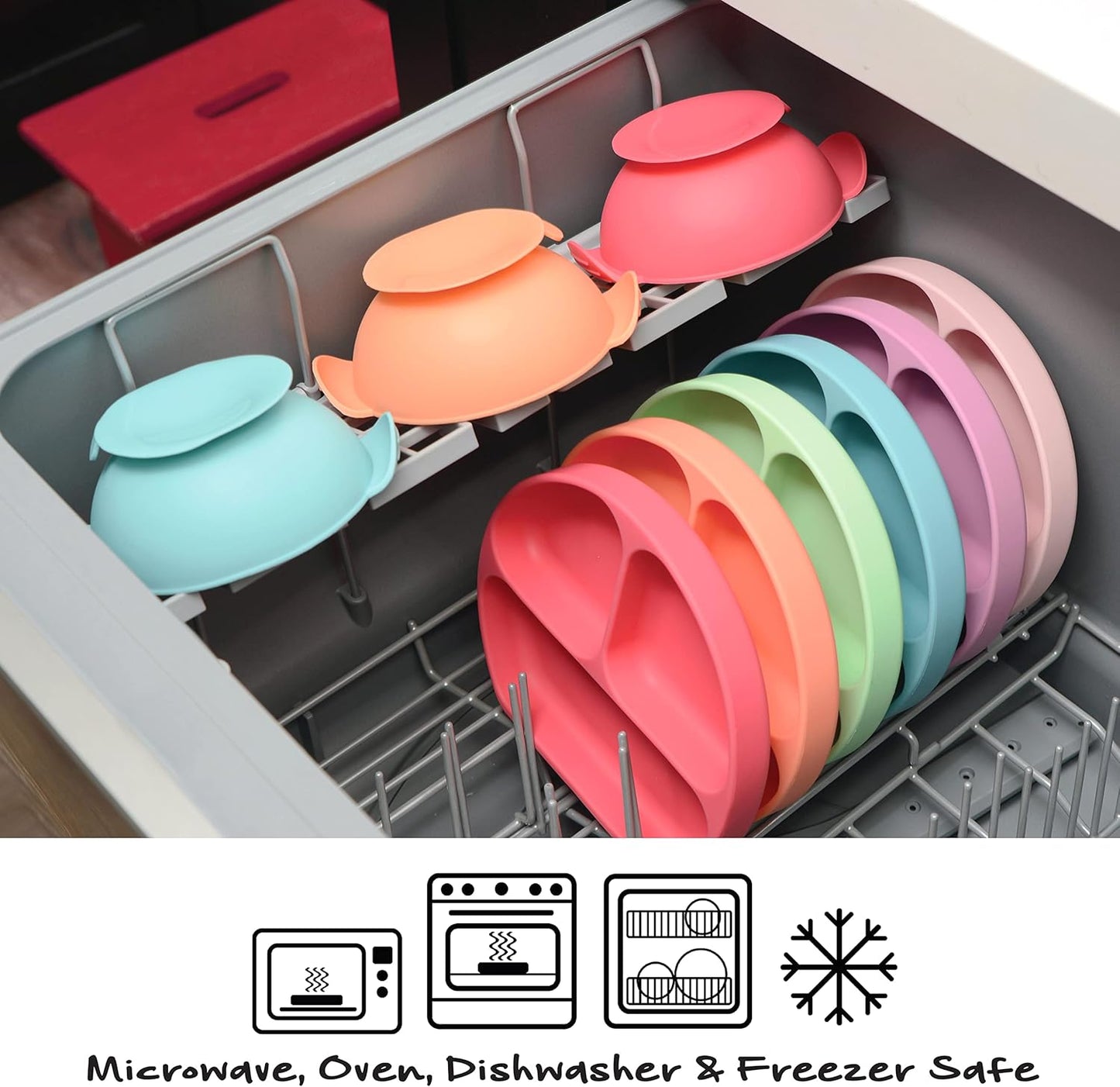 PrimaStella Unbreakable Silicone Non-Slip Bowl and Chew Spoon Set for Babies and Toddlers (Rainbow Swirl)