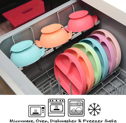 PrimaStella Unbreakable Silicone Non-Slip Bowl and Chew Spoon Set for Babies and Toddlers (Rainbow Swirl)