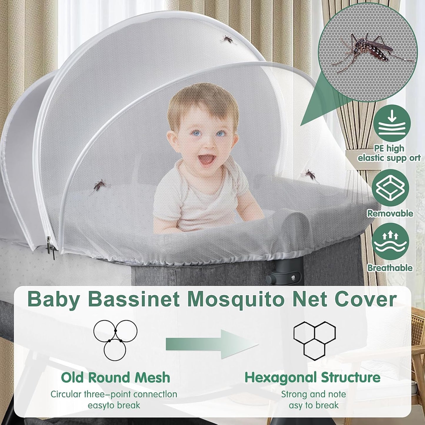 Bassinet Cover for Cats - Blackout Breathable Mosquito Net for Baby Bedside Sleepers & Travel Cribs, 2-Way Zipper Bug Canopy Tent to Block Light & Keep Cats Out (Black-Small)