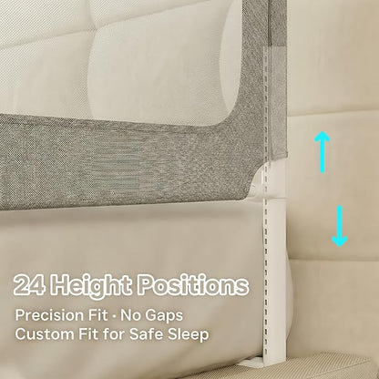 King Size Baby Bed Rail Guard – Extra Tall Safety Bedside Rail with Headboard Rod for Toddlers, Adjustable No-Gap Design, 3 Panels (2×78.7″ + 1×74.8″), Gray + Light Blue