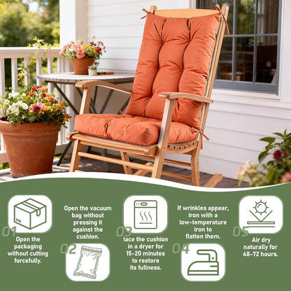Rocking Chair Cushion with Ties Non-Slip Outdoor Rocking Chair Cushion Set Waterproof Fade-Resistant Porch Garden Patio Glider Rocker Cushions