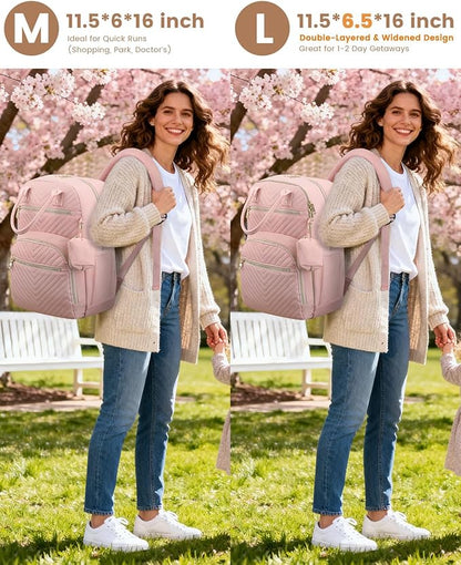 Pritent Diaper Bag Backpack,Baby Essentials Diapers Bag with Pacifier Case,Multipurpose Stylish Large Capacity Travel Backpack for Baby Girl/Boy(M-Pink)