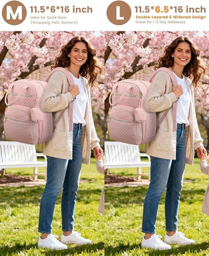 Pritent Diaper Bag Backpack,Baby Essentials Diapers Bag with Pacifier Case,Multipurpose Stylish Large Capacity Travel Backpack for Baby Girl/Boy(L-Pink)