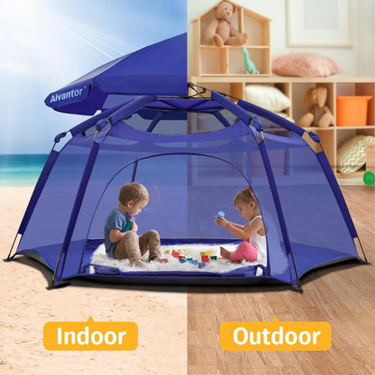 Alvantor® Baby Playpen Pop Up Play Yard 84"x84"x44”Large Mesh Kids Toddler Play Pen Indoor & Outdoor Safe Space Foldable Lightweight Mosquito Playpen Canopy for Infants Toddlers Pets, Navy