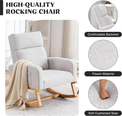 HCHAIRH Rocking Chair Nursery, Upholstered Fabricr Nursing Rocking Chairs with Soft High Back, Modern Nursery Glider Rocker for Mom Living Room, Bedroom, Camel