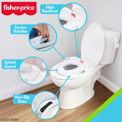 Fisher-Price™ Ready & Steady Potty Seat – Deluxe Soft Padded Potty Ring with Handles, Splash Guard, and Storage Hook for Toddlers Potty Training, White