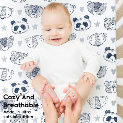 Yoofoss Pack and Play Sheets Fitted, Mini Crib Sheets 2-Pack for Pack N Play Mattress, Stretchy Playard Sheet, Soft and Breathable Green+Giraff