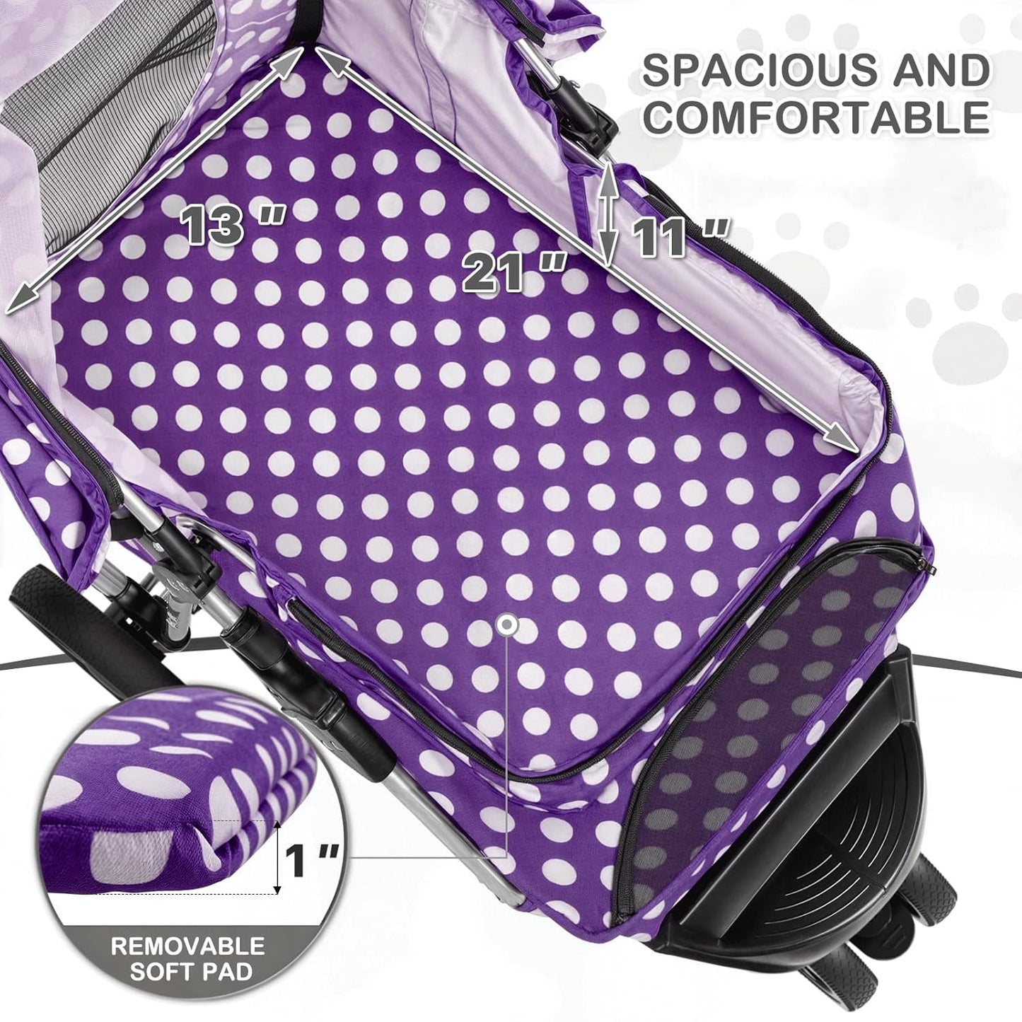 MoNiBloom Foldable Pet Stroller with Weather Cover, 3 Wheels Pet Strolling Cart for Small/Medium Dogs and Cats with Storage Basket and Cup Holder, Breathable and Visible Mesh for All-Season, Black