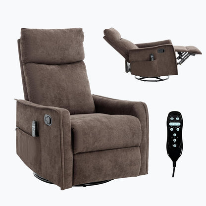 Swivel Rocker Recliner Chair for Adults, Nursery Rocking Chair with Heat and Massage, Glider Reclining Chair for Small Space Living Room Bedroom, Faux Leather Black