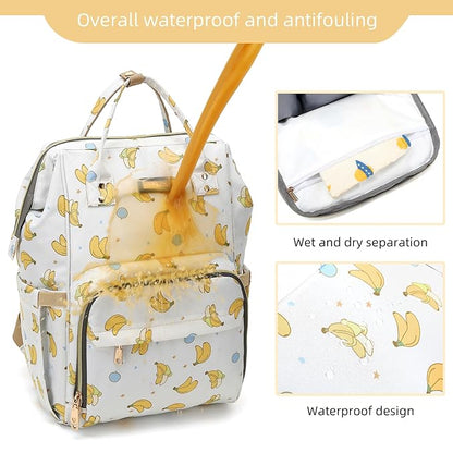 GAIVP Diaper Bag Backpack, Diaper Bags for Baby Girls Boys, Baby Bags for Moms Dads, Nappy Changing Bag with Insulated Pockets,Multi-functional Waterproof Backpack with Stroller straps -Beige Banana