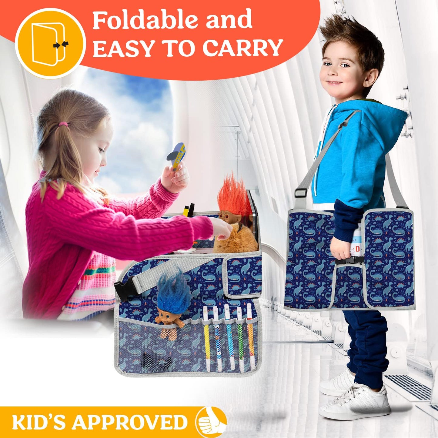 PILLANI Kids Travel Tray for Car Seat - Carseat Tray w/ iPad Holder & Dry Erase Board, Road Trip Activities - Toddler Lap Desk Organizer for Airplane - Roadtrip & Travel Essentials - Pack of 2, Pink